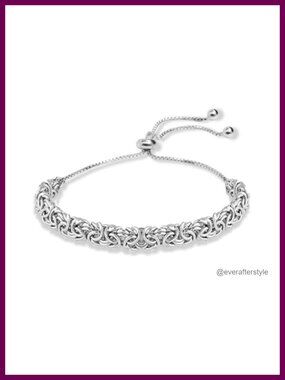 925 Sterling Silver Byzantine Bolo Bracelet Adjustable Chain for Women